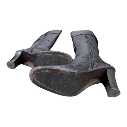 Knee high gathered leahter boots