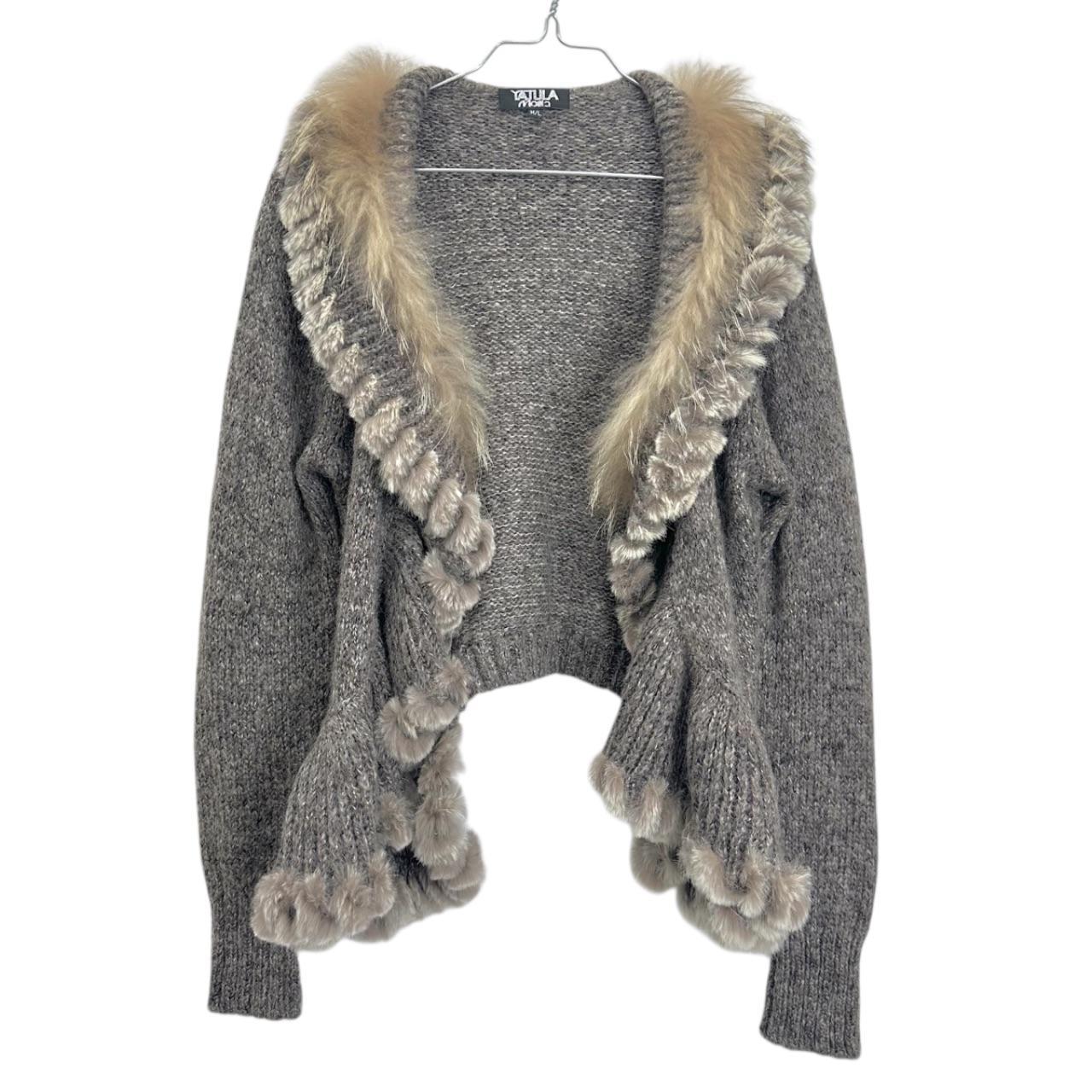 Fur cashmere wool knit cardigan