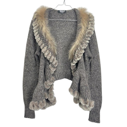 Fur cashmere wool knit cardigan