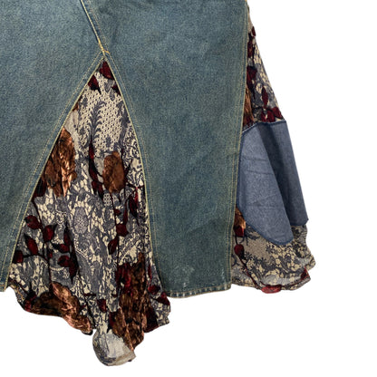 Asymmetrical denim midi skirt