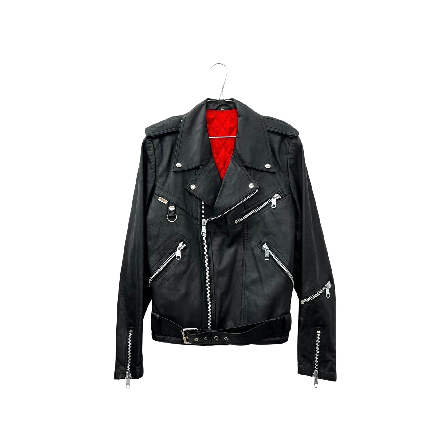 Belted biker leather jacket