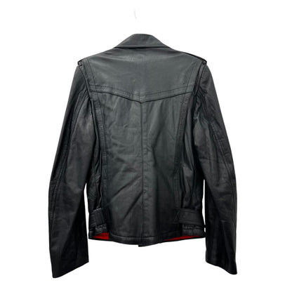 Belted biker leather jacket