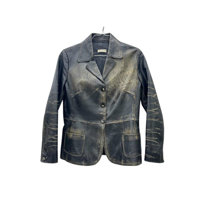 Washed faded leather blazer