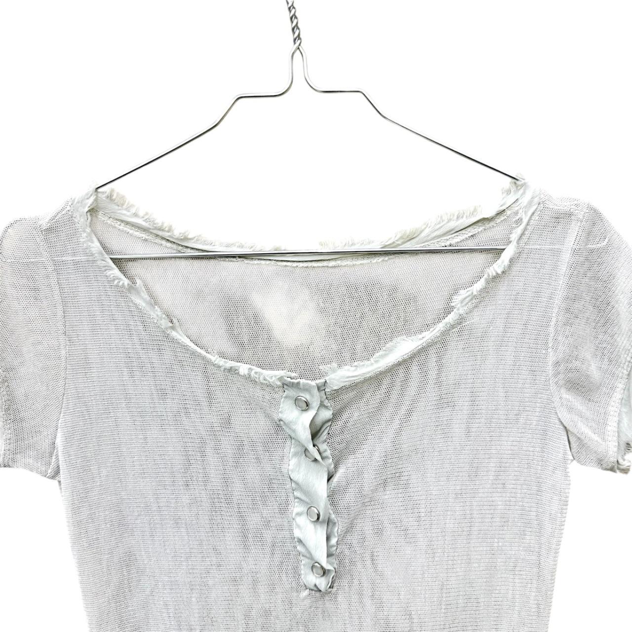 Distressed buttoned mesh t-shirt