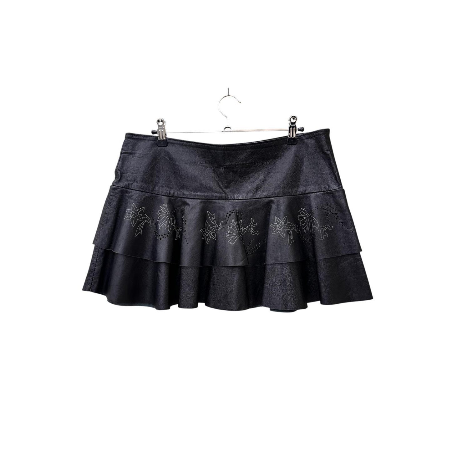 Pleated leather mini skirt
