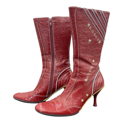 Red fake leather race boots