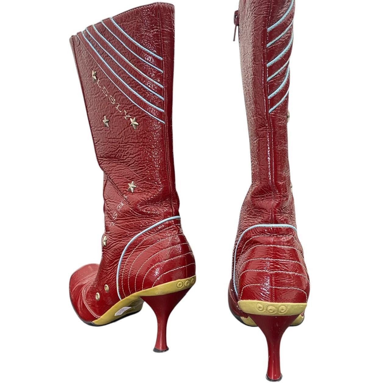 Red fake leather race boots