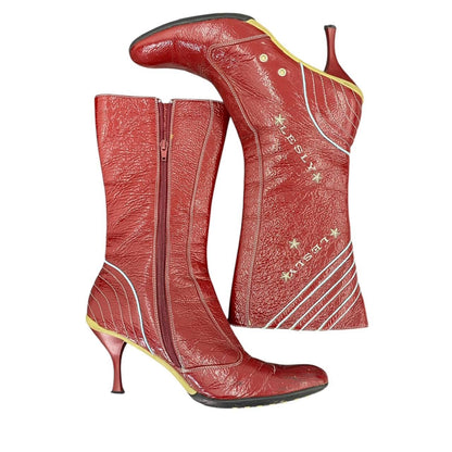 Red fake leather race boots