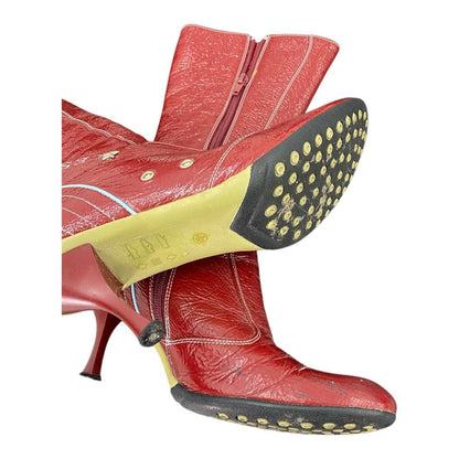 Red fake leather race boots