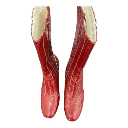 Red fake leather race boots