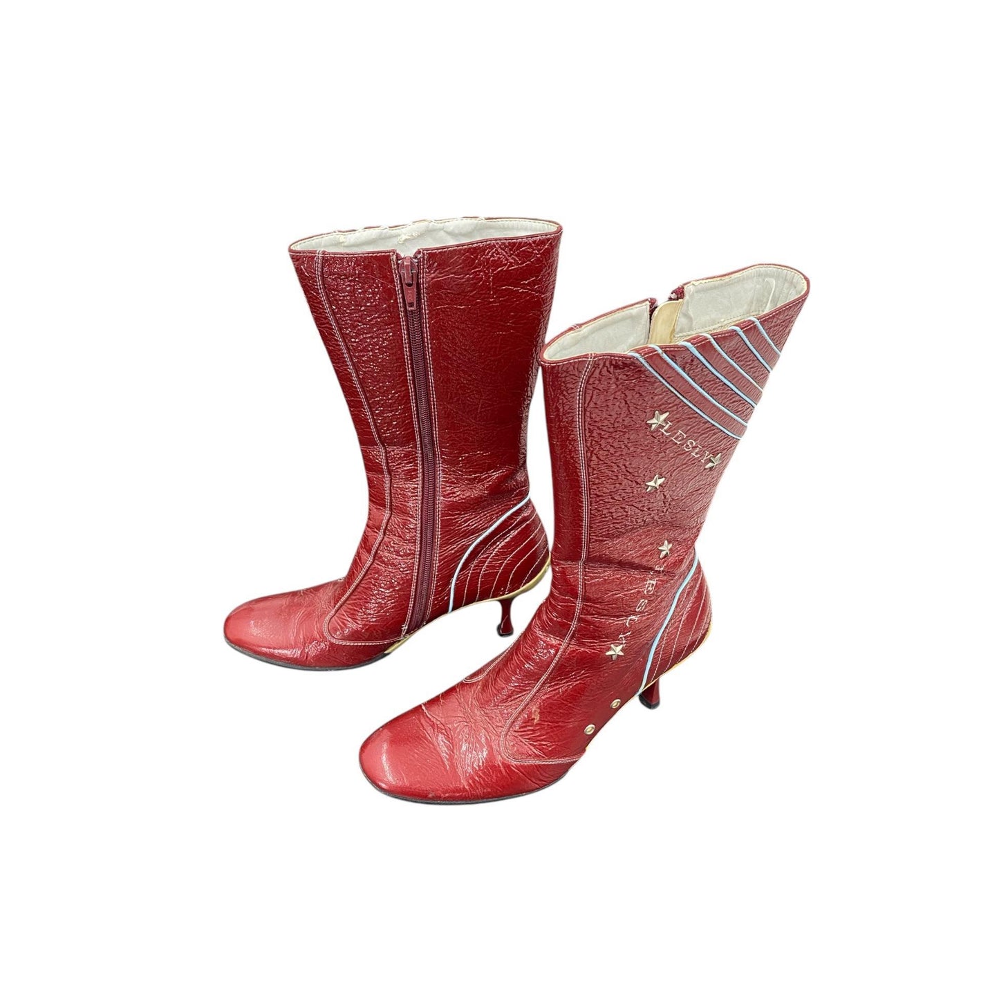 Red fake leather race boots