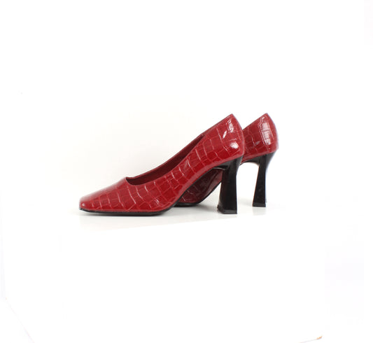 90s red pumps with black heel