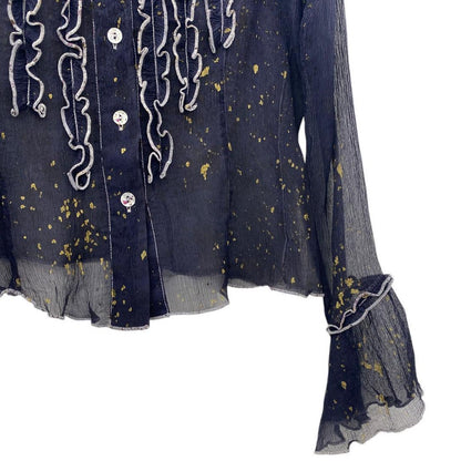 Ruffled spray paint silk blouse