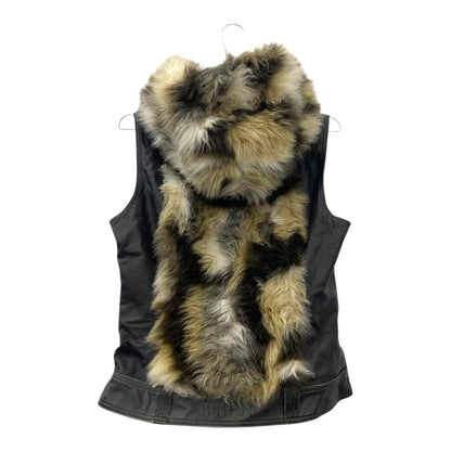 Hooded leather fake fur vest