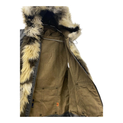 Hooded leather fake fur vest