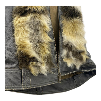 Hooded leather fake fur vest